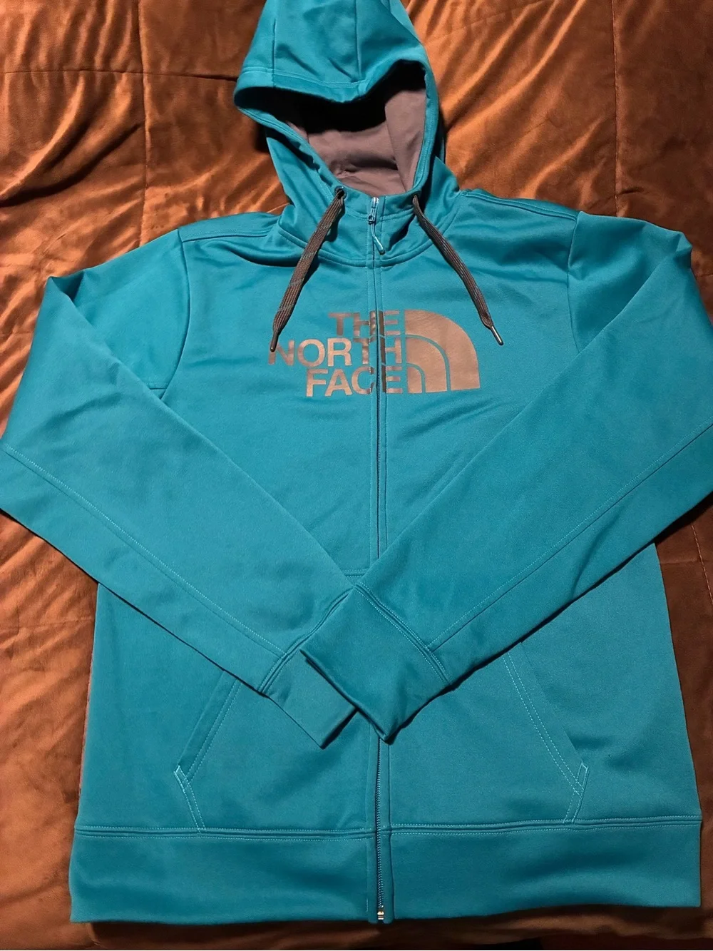 The North Face Blue Zip-Up Hoodie with Logo, size medium, warm, comfortable